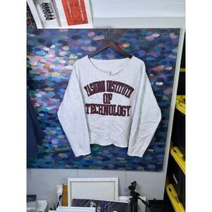 Vintage Fashion Institute of Technology FIT Sweatshirt Grey Raw Hem Cropped DIY